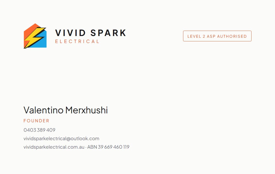 Business card designed for Vivid Spark Electrical